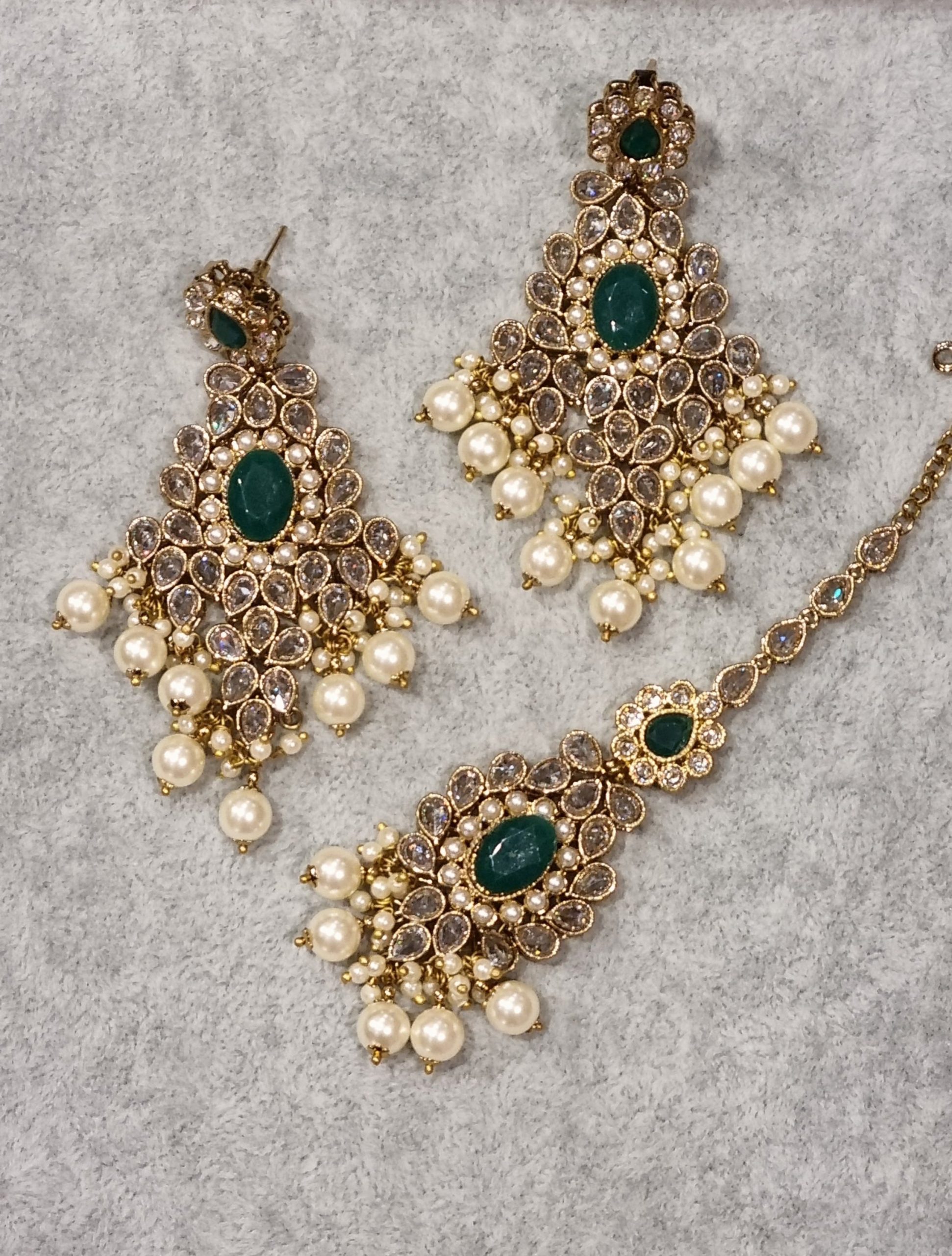 crystal earrings and tikka set