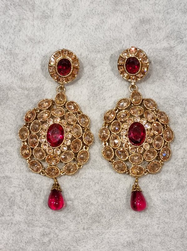 crystal earrings red stone drop