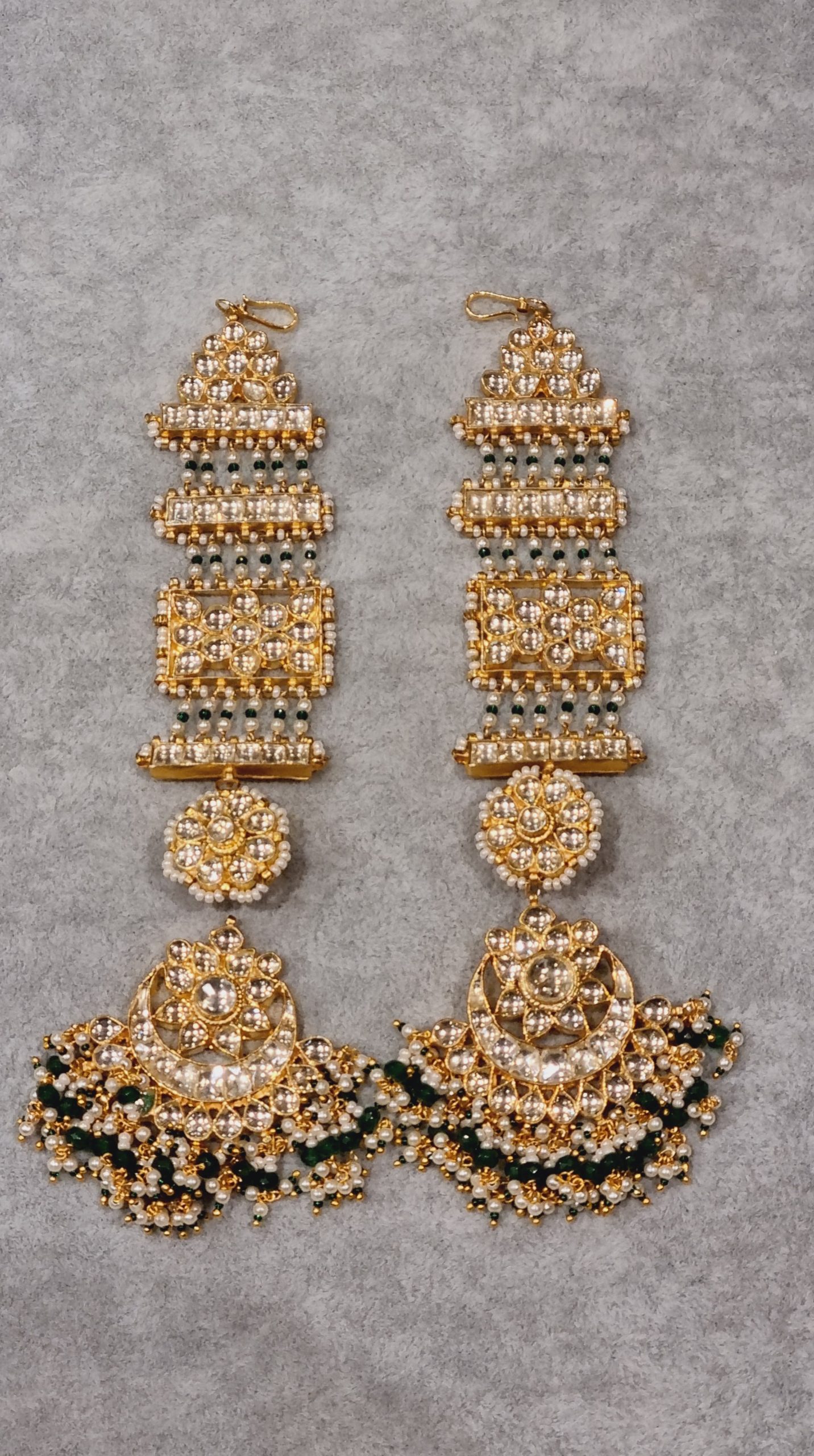 green beads kundan earrings