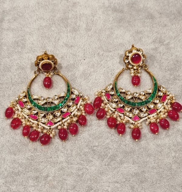 red and green stone kundan earrings